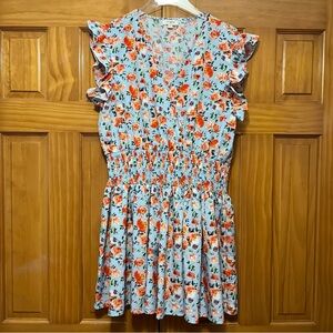 Umgee Blue Orange Ruffled Flutter Sleeve Sundress